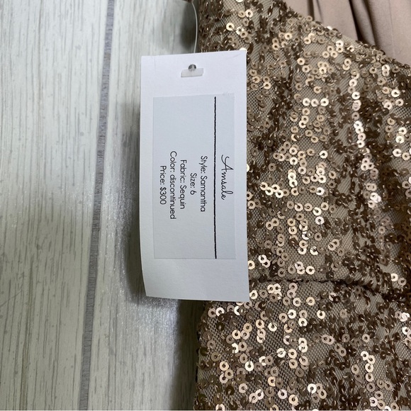 NEW Amsale Samantha Spaghetti Strap V Neck Sequin Gown BHLDN size 6 NWT - Picture 13 of 13